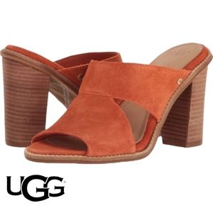 UGG Celia Orange Suede Stacked heel Sandal Mules 8.5